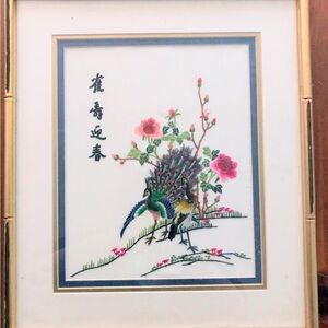 Framed Peacock and Floral Art